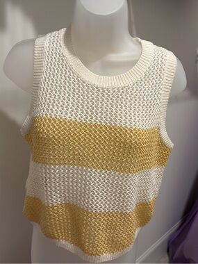 Gentle Fawn Striped Crewneck knitted Tank Sweater in White and yellow